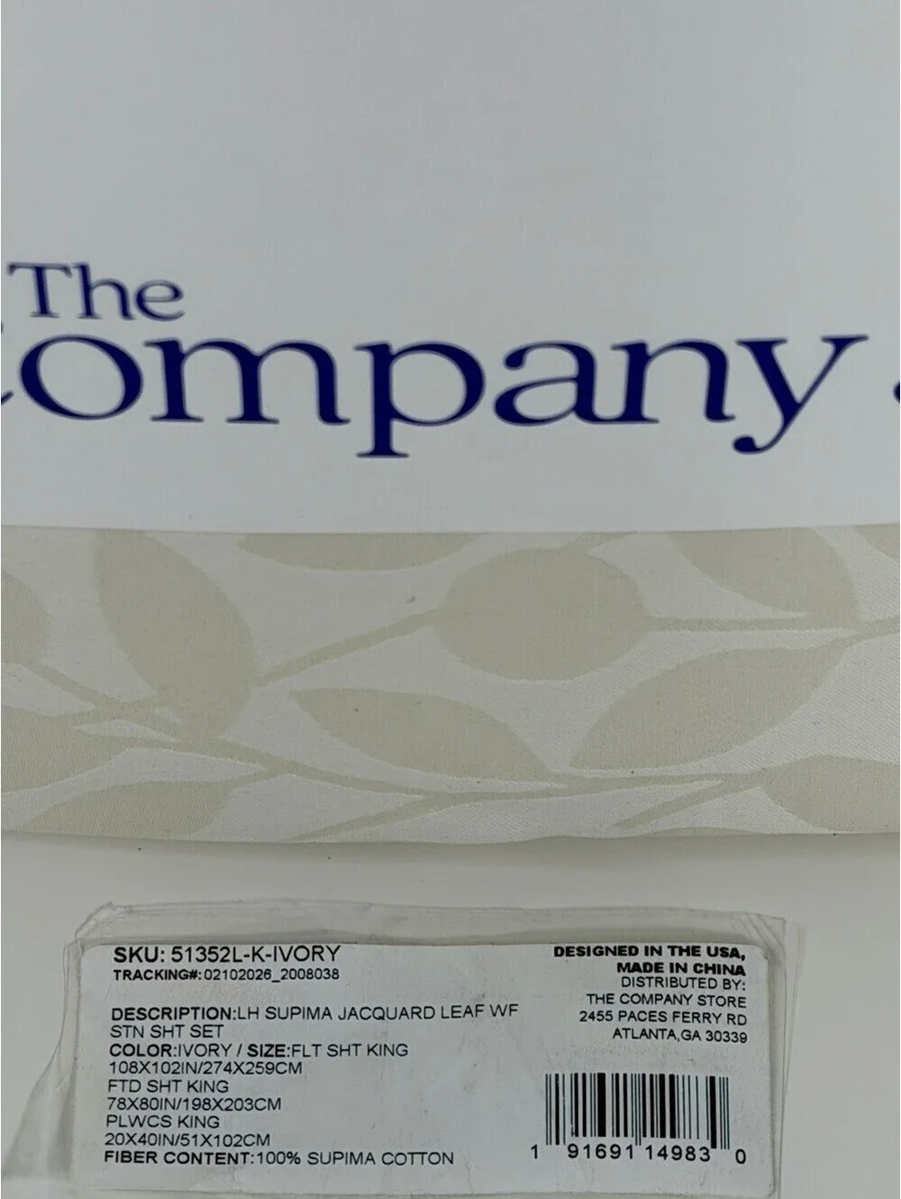 The Company Store Jacquard Leaf Supima Cotton Sateen Sheet Set King Ivory